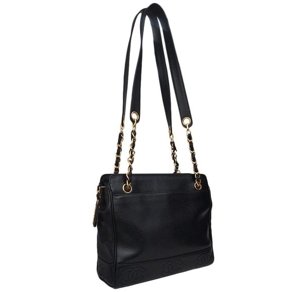 Chanel Tote Bag Chain Caviar Skin Black Gold Shoulder Bag - Picture 1 of 6